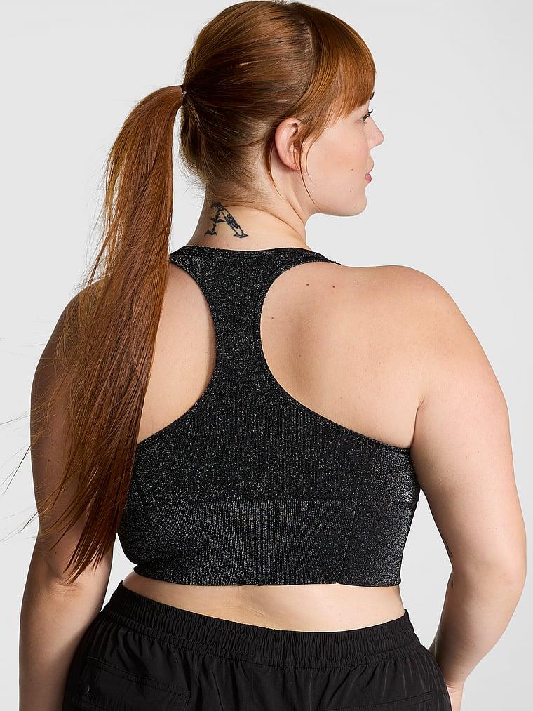 Pink Seamless Işıltılı Dekolteli Racerback Sporcu Sütyeni arka görünümü