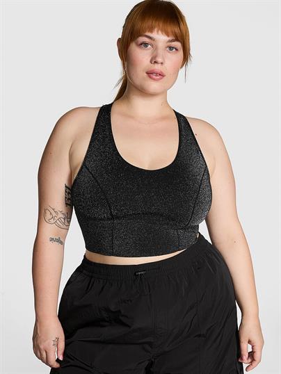 Pink Seamless Işıltılı Dekolteli Racerback Sporcu Sütyeni