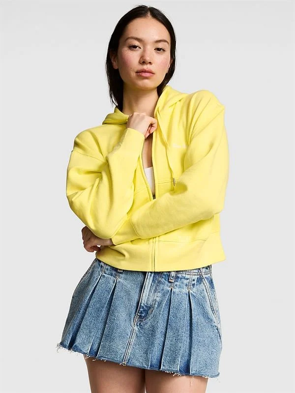 Pink Dar Kesim Fermuarli Kapusonlu Sweatshirt