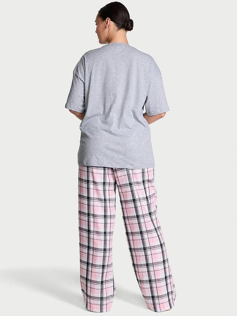 Kısa Kollu Tisort Flannel Pijama Takimi arka görünüm