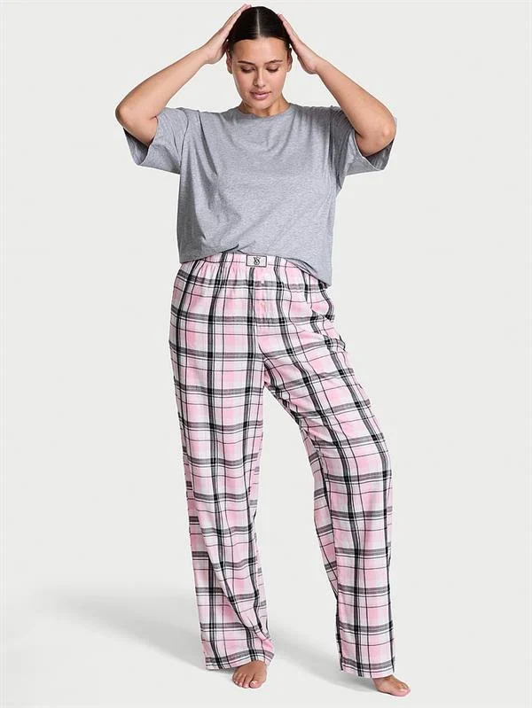 Kısa Kollu Tisort Flannel Pijama Takimi