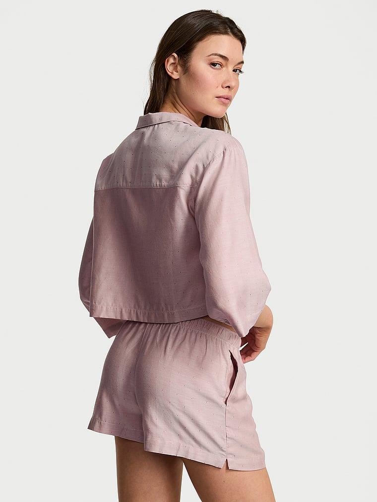 Uzun Kollu Tek Dugmeli Gomlek Ve Sortlu Pijama Takimi arka görünümü