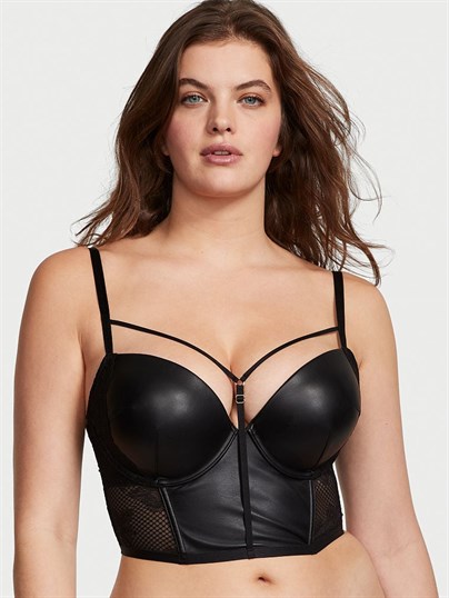 Deri Gorunumlu Dantelli Push Up Korse