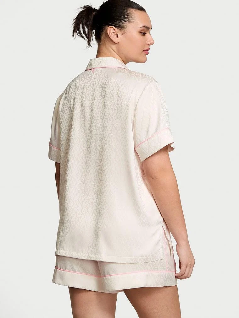 Glazed Saten Sortlu Pijama Takimi arka görünüm