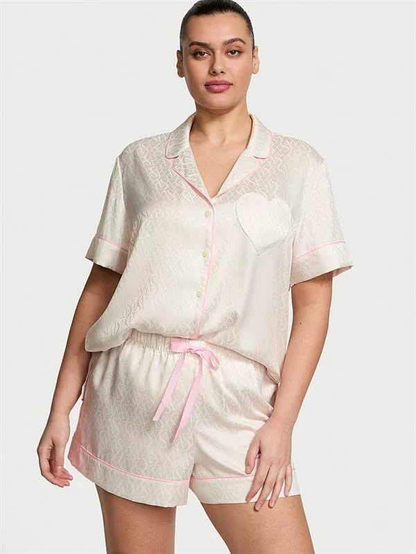Glazed Saten Sortlu Pijama Takimi ön görünüm