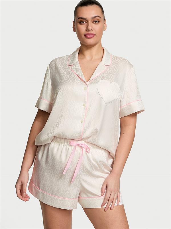 Glazed Saten Sortlu Pijama Takimi