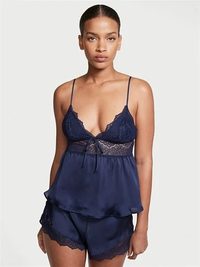 Victorias Secret Esnek Dantelli Ve Saten Atlet Seti ön görünüm