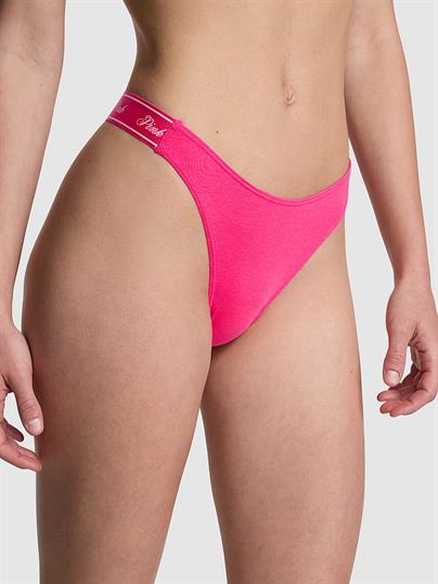 Pink Logolu Pamuklu Derin Bacak Kesim Tanga