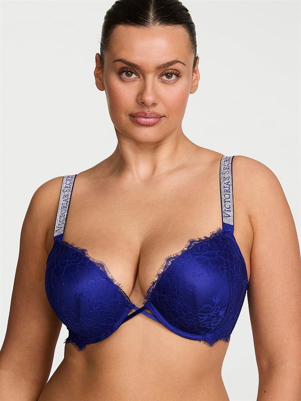 Bombshell Iki Beden Buyuk Gosteren Işıltılı Askili Dantelli Push Up Sütyen ön görünüm