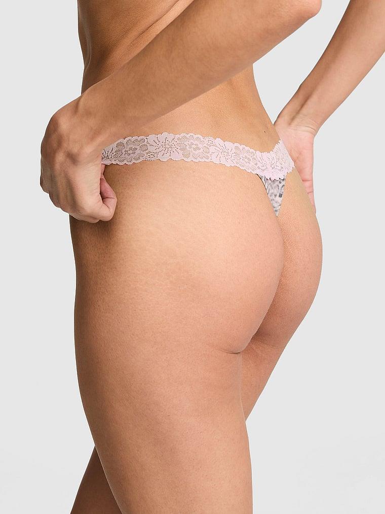 Pink Dantel Detayli Pamuklu Tanga arka görünümü
