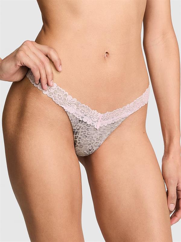 Pink Dantel Detayli Pamuklu Tanga ön görünüm
