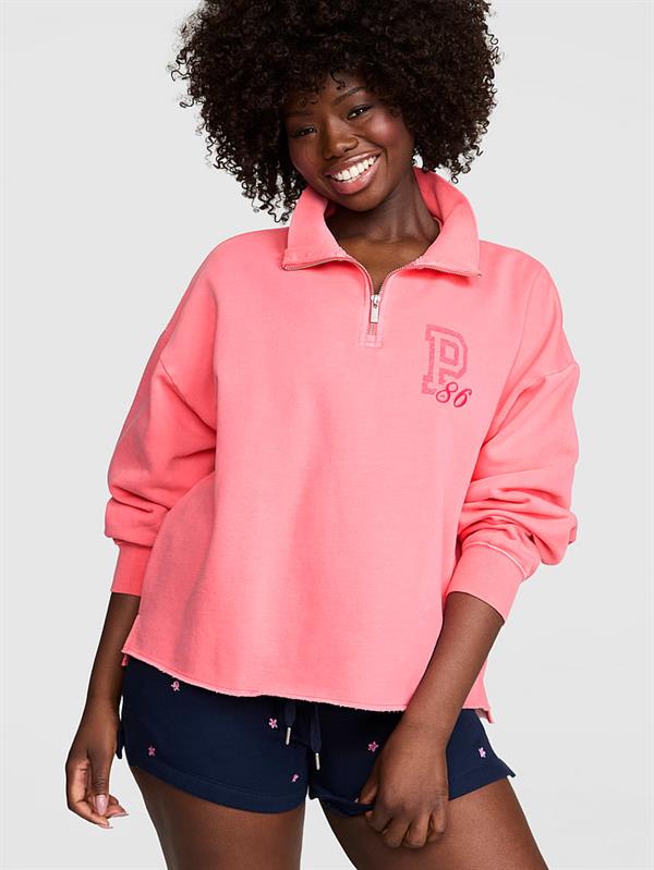 Pink Kampus Fermuarli Balikci Yaka Sweatshirt