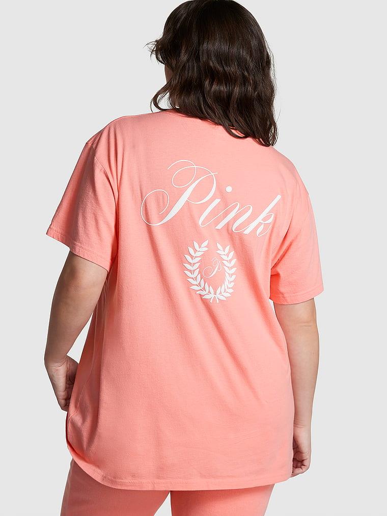 Pink Oversize Kısa Kollu Kampus Tisort arka görünüm