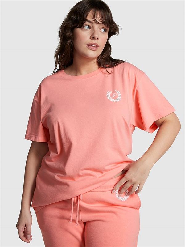 Pink Oversize Kısa Kollu Kampus Tisort