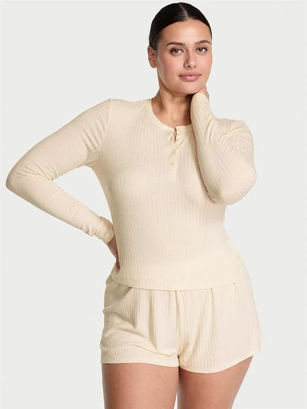 Modal Dokulu Uzun Kollu Sortlu Pijama Takimi