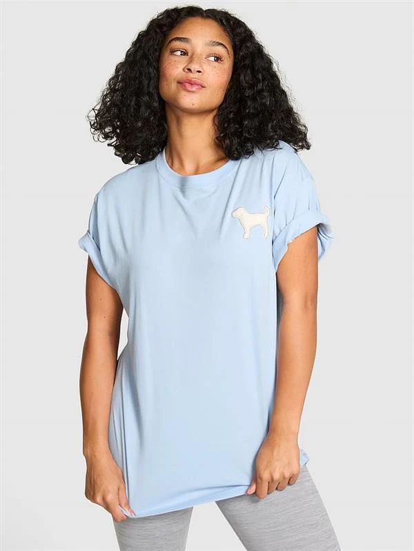 Pink Oversize Kısa Kollu Kampus Tisort ön görünüm