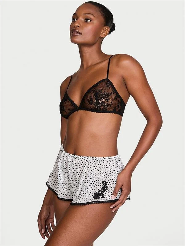 Dantelli Bralet Sifon Puantiyeli Sort Takimi ön görünüm