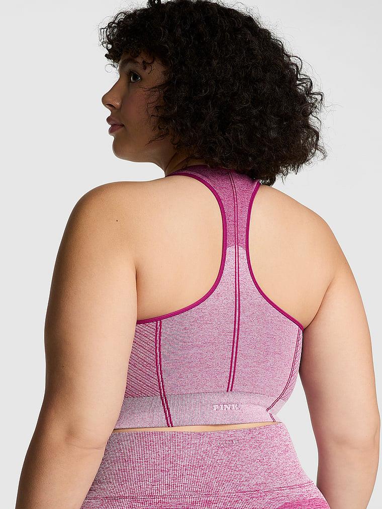 Pink Seamless Marl Uzun Sporcu Sütyeni arka görünüm