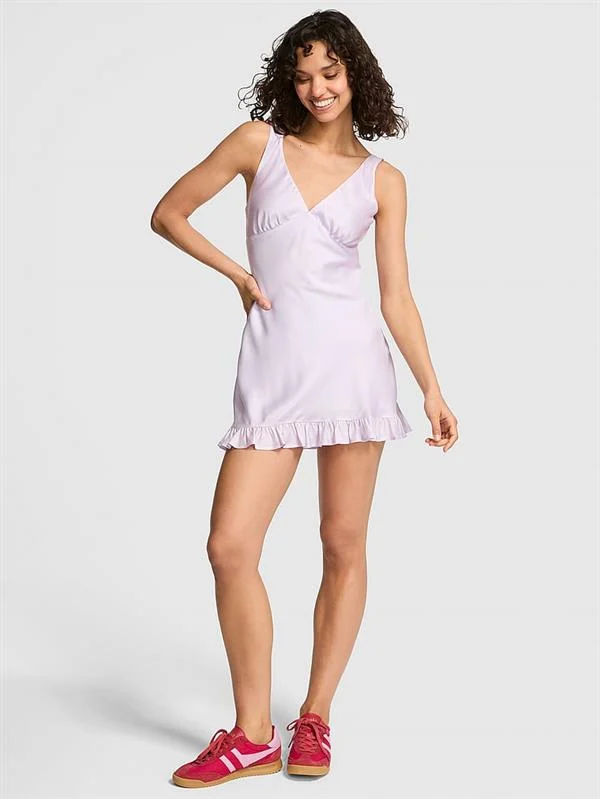 Pink Summer Fling Saten Fırfırlı Elbise