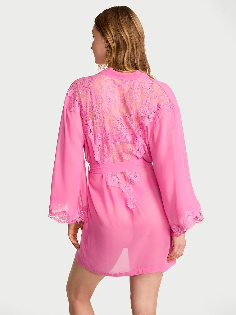 Sifon Ve Dantelli Kısa Sabahlık arka görünüm