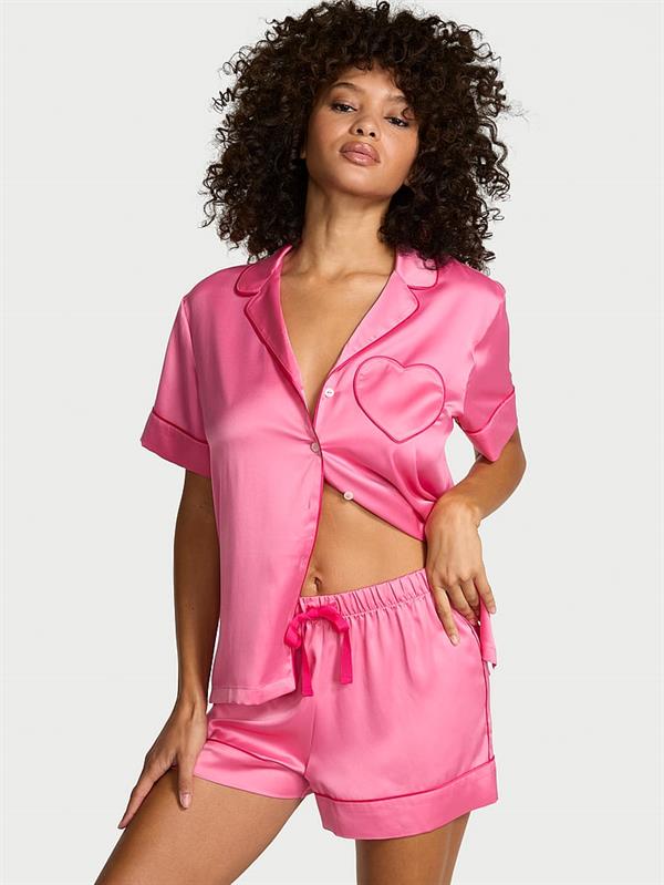 Glazed Saten Kalpli Kısa Pijama Takimi