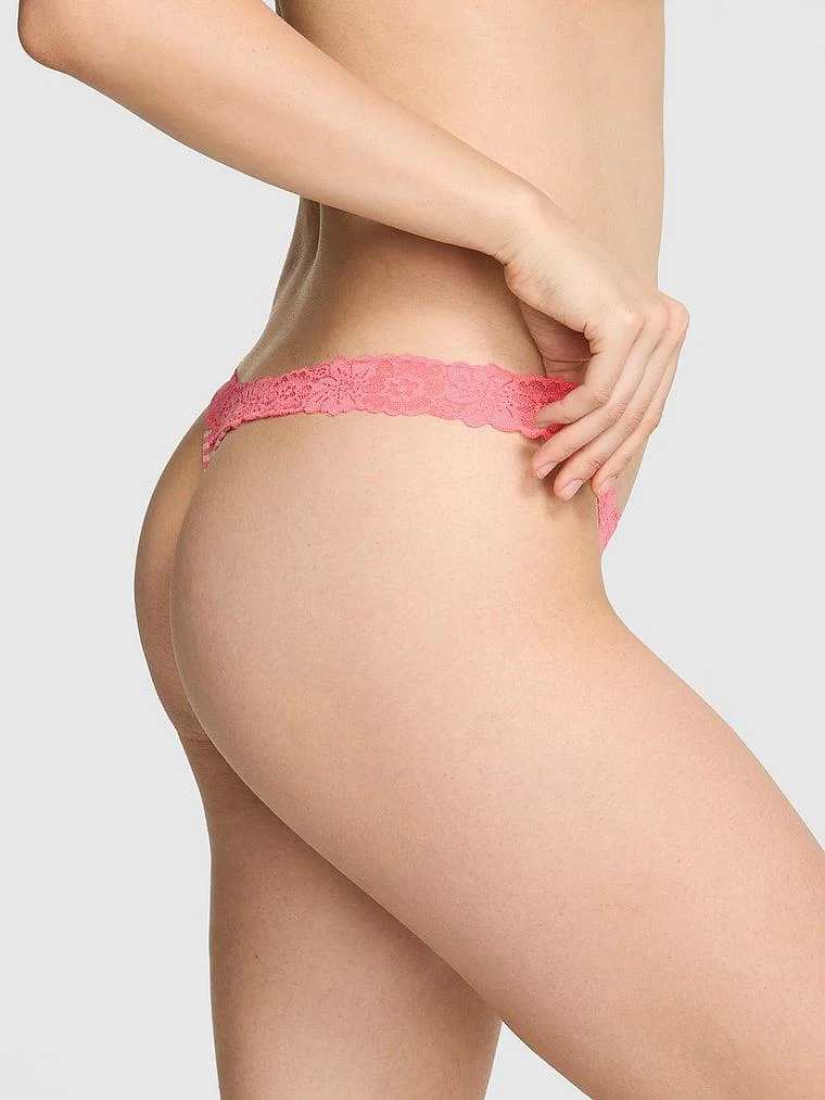 Pink Dantel Detayli Pamuklu Tanga arka görünümü