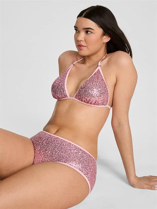 Pink Işıltılı Ucgen Bikini Ustu ön görünüm