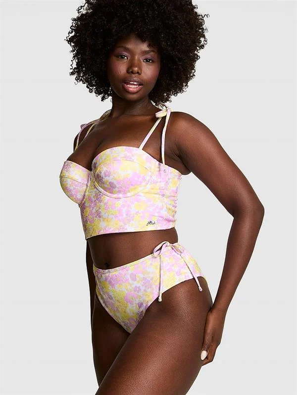 Pink Fiyonklu Askili Push Up Tankini