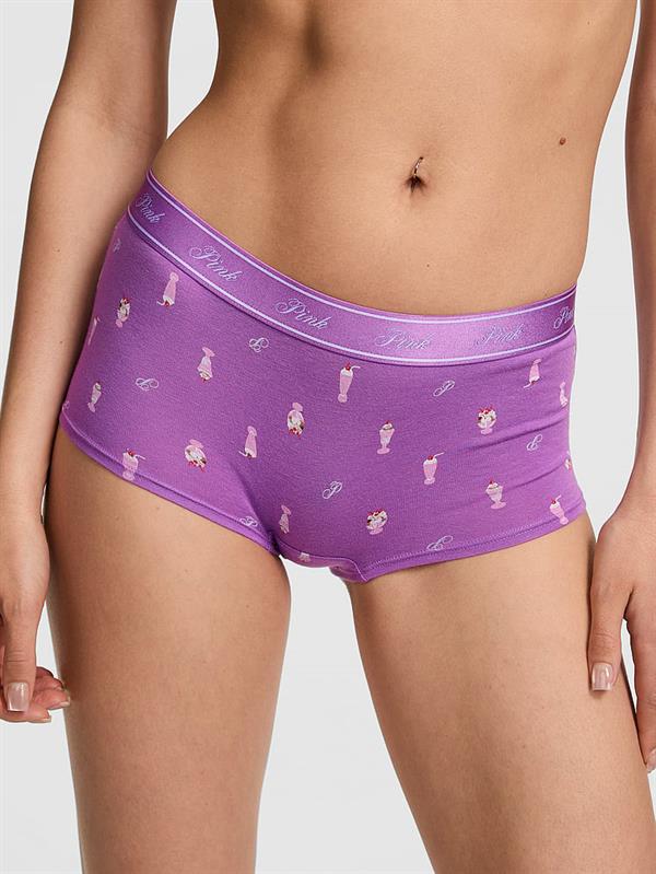 Pink Logolu Pamuklu Boyshort Kulot
