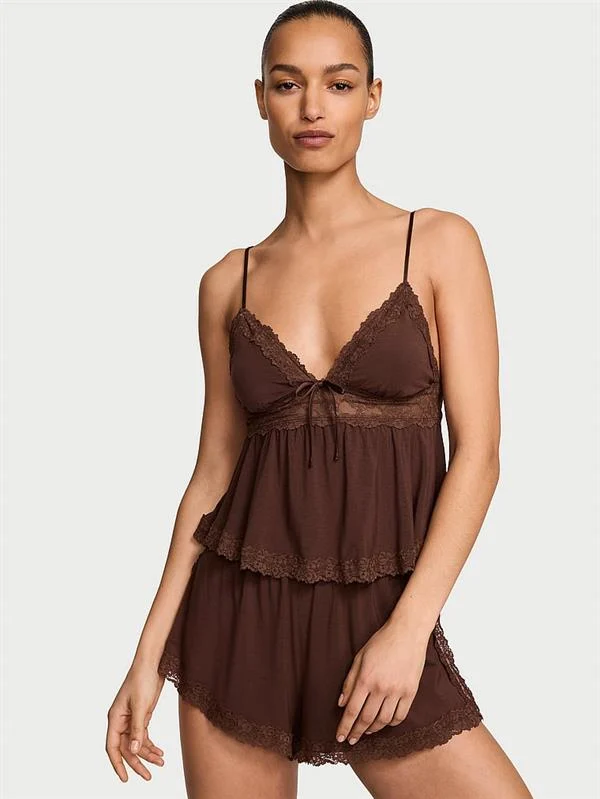 Sosoft Modal Dantelli Askili Bluz Ve Sort Takimi ön görünüm