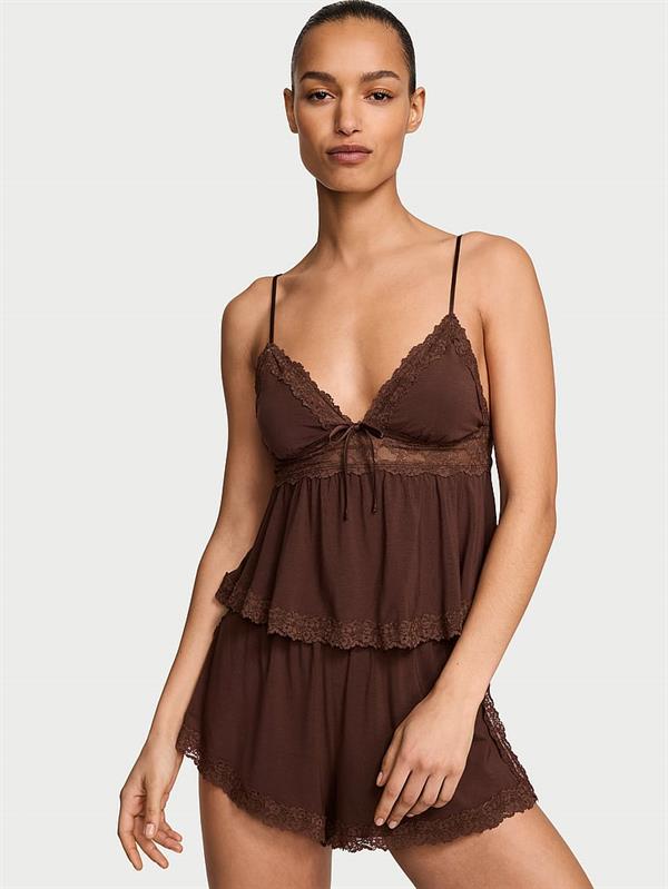Sosoft Modal Dantelli Askili Bluz Ve Sort Takimi
