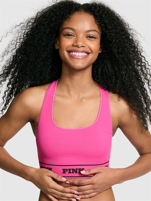 Pink Seamless Cift Yonlu Sporcu Sütyeni ön görünüm