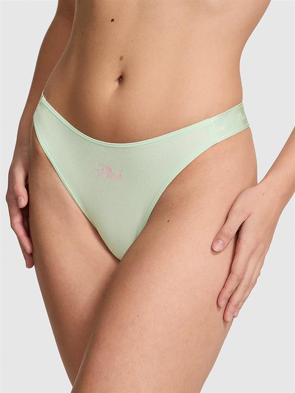 Pink Logolu Pamuklu Derin Bacak Kesim Tanga