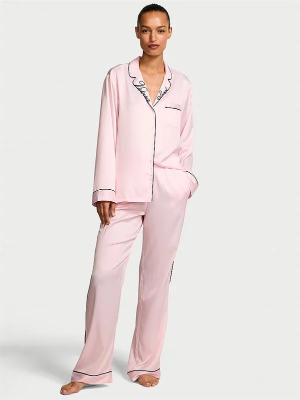 Glazed Saten Uzun Pijama Takimi ön görünüm