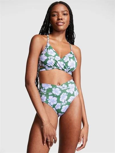 Pink V Crossover High Waist Bikini Bottom ön görünüm