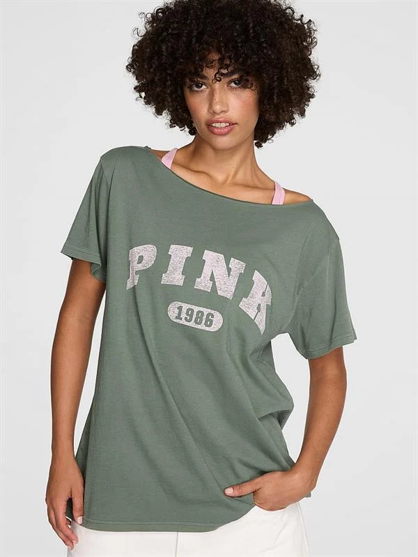 Pink Pamuklu Oversize Tisort ön görünüm