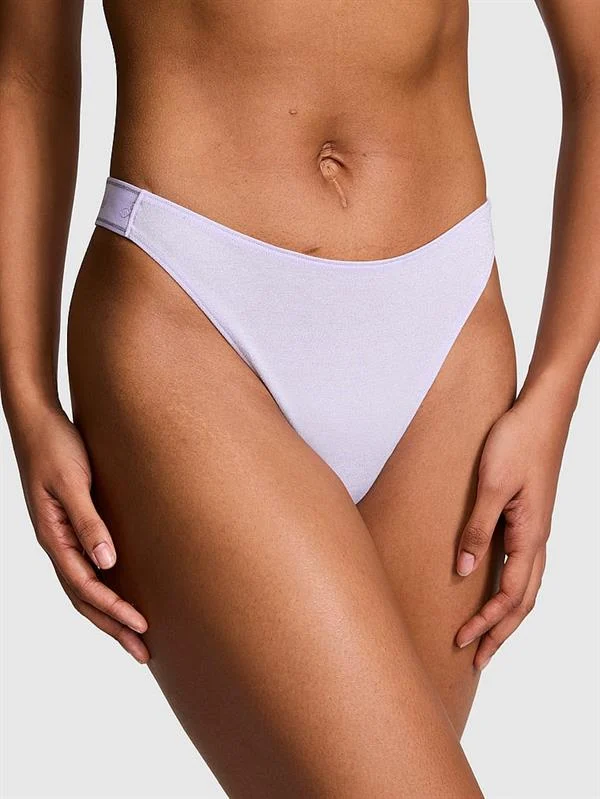 Pink Logolu Pamuklu Işıltılı Derin Bacak Kesim Tanga ön görünüm