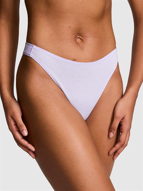 Pink Logolu Pamuklu Işıltılı Derin Bacak Kesim Tanga