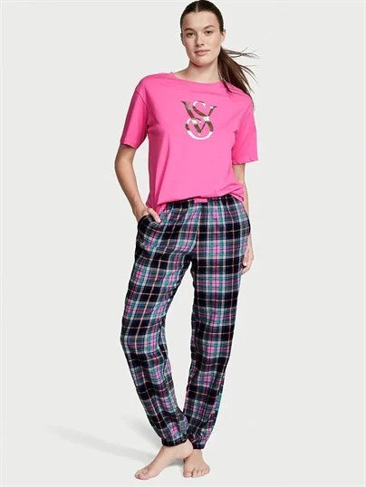 Flannel Tisort Jogger Tee Jama Takimi ön görünüm