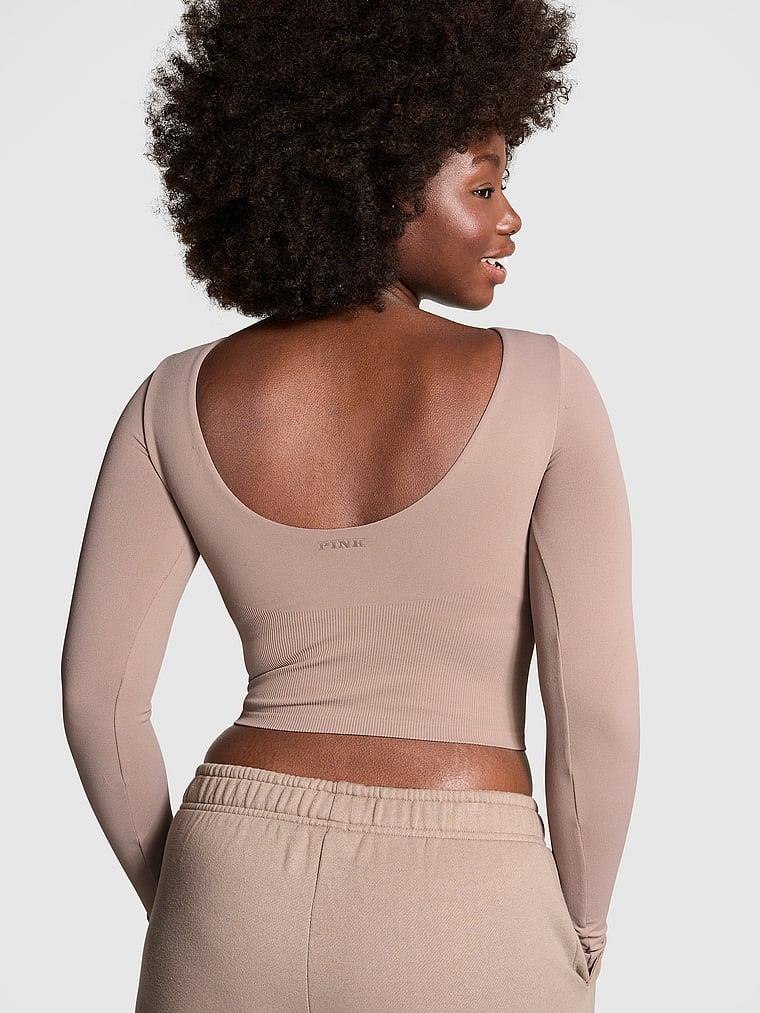 Pink Soft Seamless Uzun Kollu Kalp Yaka Ust arka görünüm
