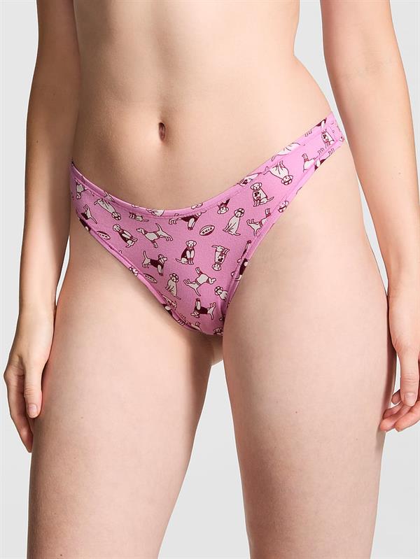 Pink Pamuklu Derin Bacak Kesim Tanga ön görünüm