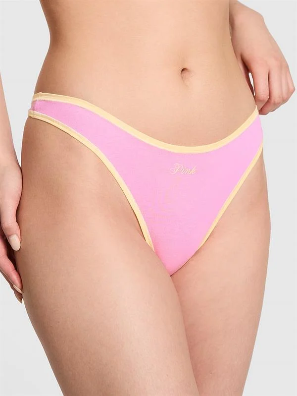 Pink Pamuklu Derin Bacak Kesim Tanga