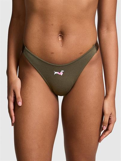 Pink Logolu Pamuklu Derin Bacak Kesim Tanga