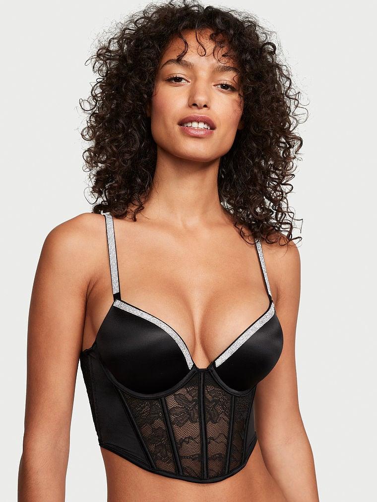 Bombshell 2 Beden Buyuk Gosteren Işıltılı Askili Push Up Bustiyer arka görünümü