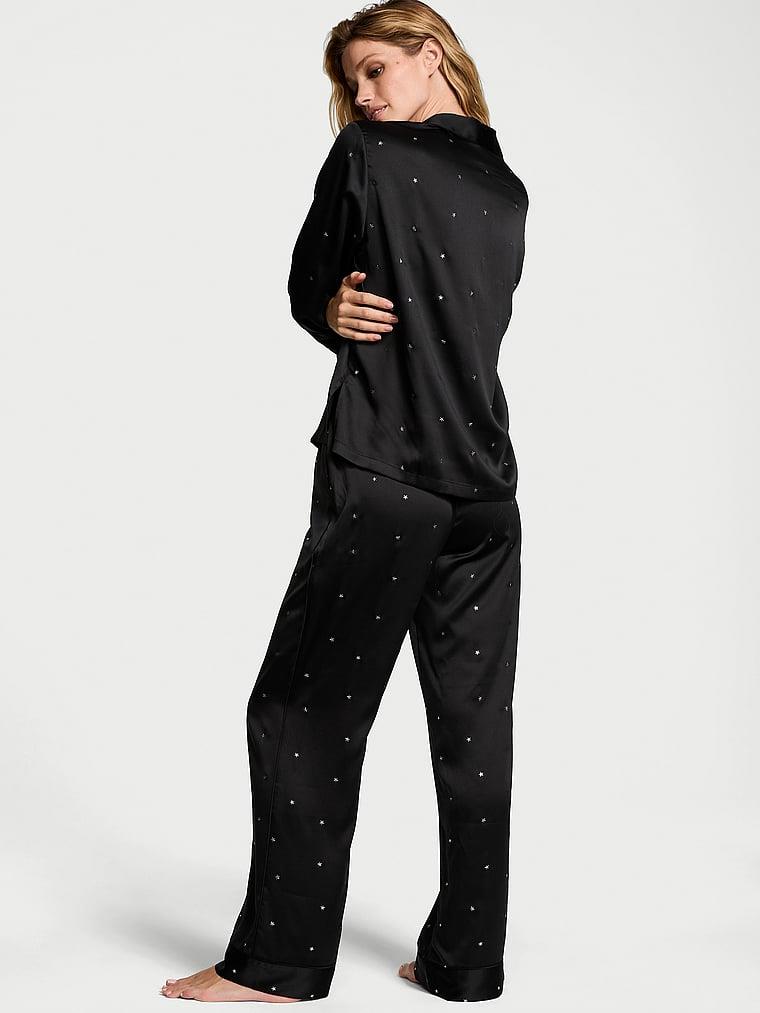 Parlak Saten Uzun Pijama Takimi arka görünümü