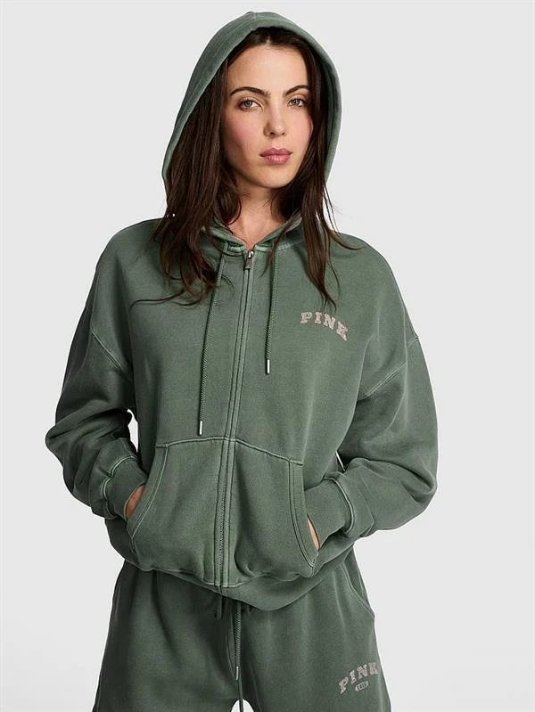 Pink Fermuarli Kapusonlu Sweatshirt ön görünüm