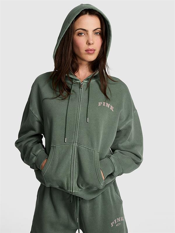 Pink Fermuarli Kapusonlu Sweatshirt