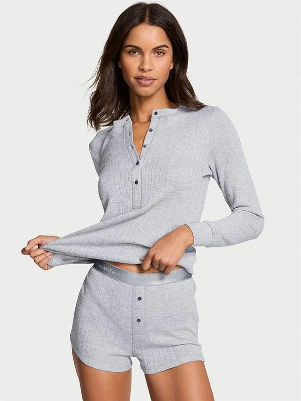 Henley Pointelle Kısa Sortlu Pijama Takimi ön görünüm