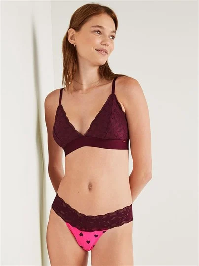 Pink Everyday Dantel Detayli Pamuk Tanga Kulot ön görünüm