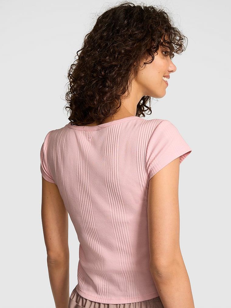 Pink Ribanali Henley Tisort arka görünümü